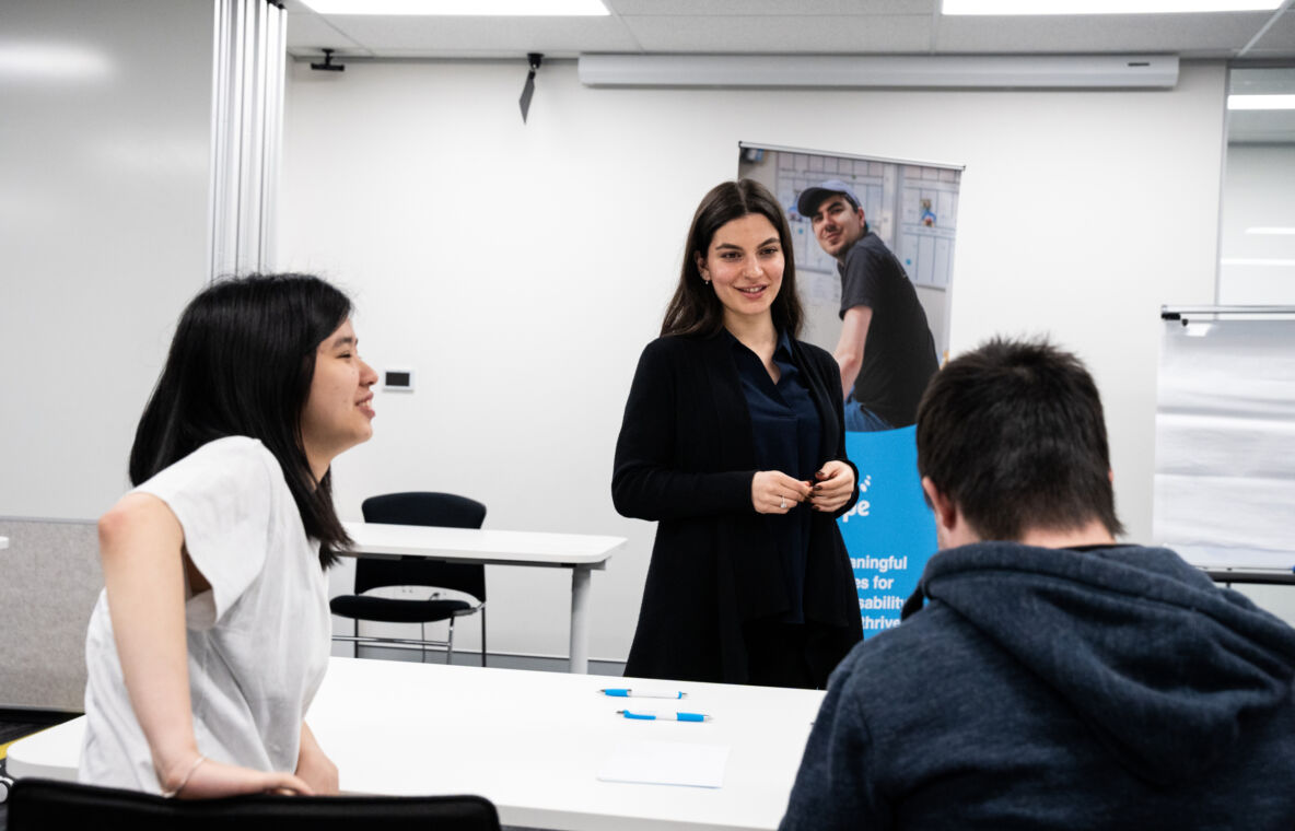 People in a training room.