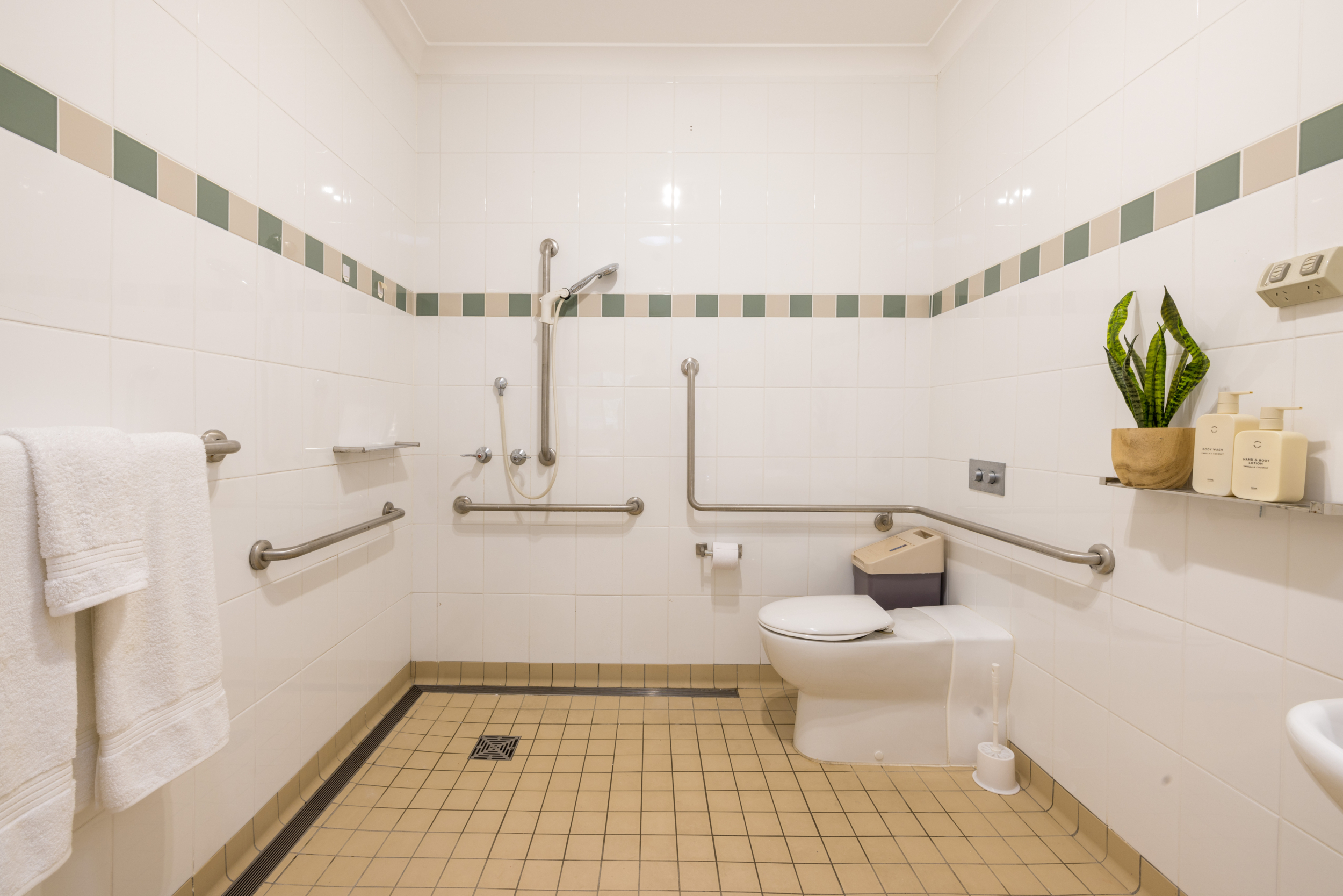 Accessible bathroom with assistive features