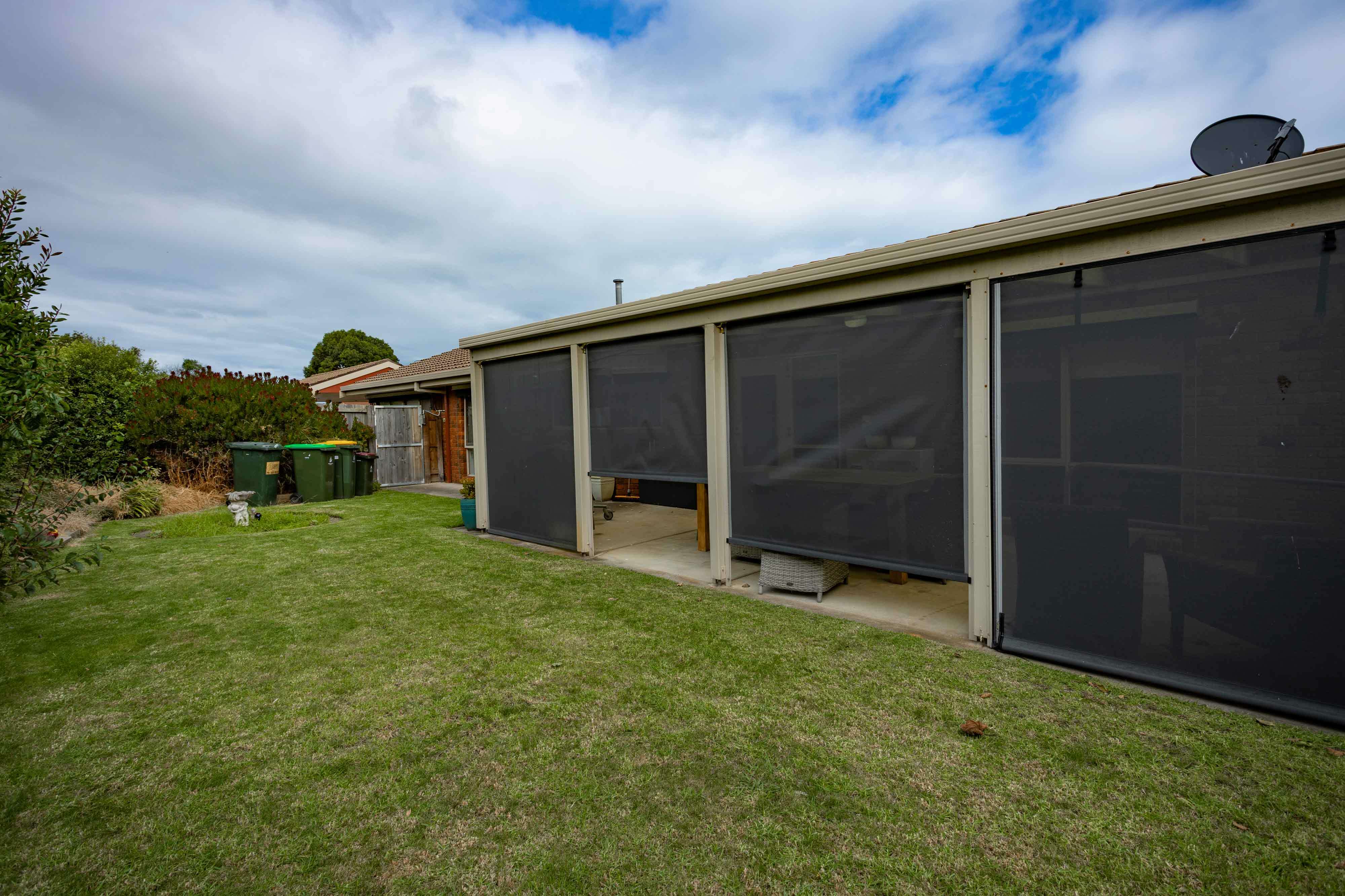 Backyard lawn area with black dividers